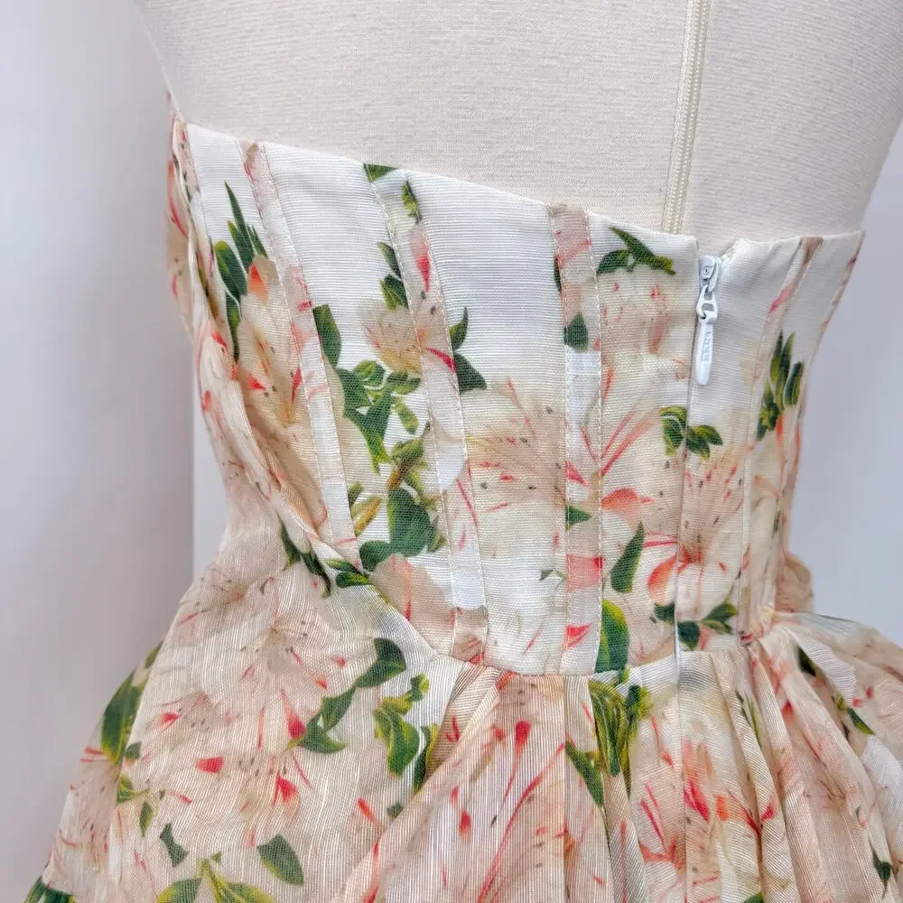 ZIMMERMANN Natura Draped Strapless Dress High-Low Azalea Floral 0 (US4) - Picture 11 of 16